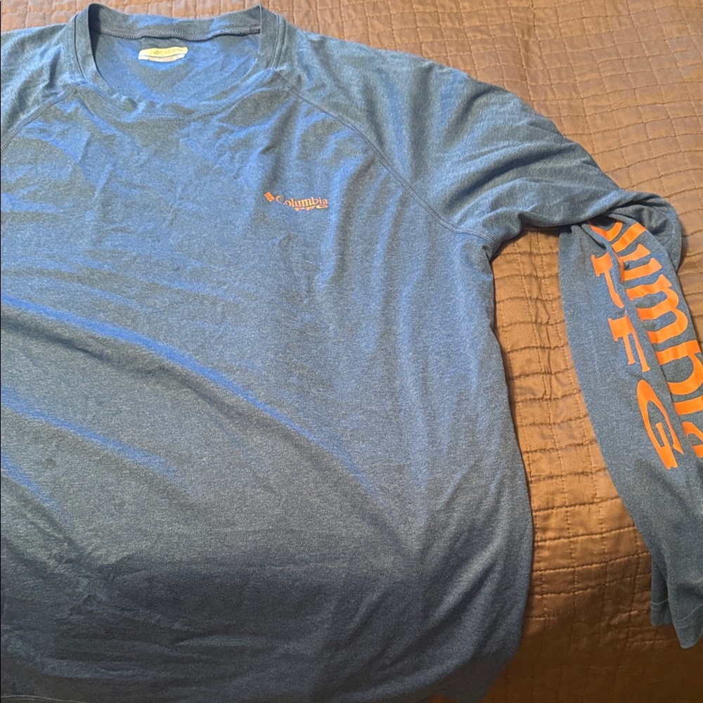 Columbia Men's Long Sleeve Blue Tee with Orange Logo